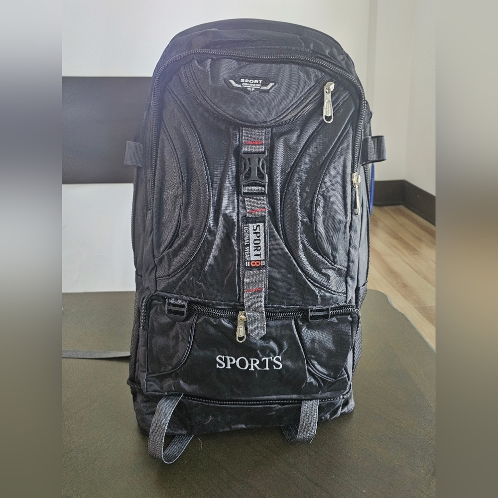 Black Sports Backpack with Multiple Compartments